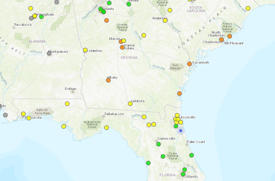 A screenshot of the EPA's Fire and Smoke air quality map as of 1 p.m. on Wednesday, July 19, 2023. 